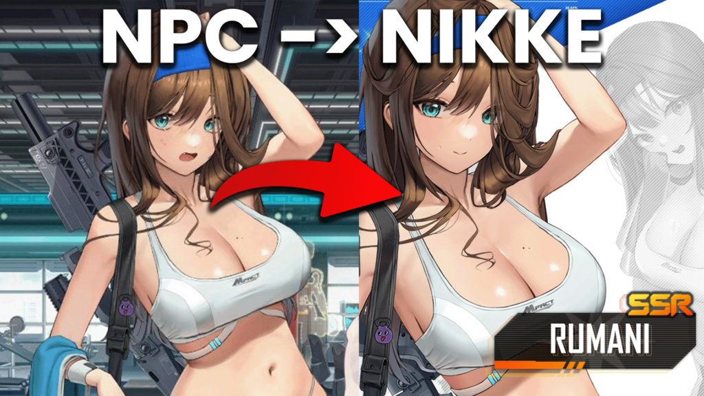 Rumani as an NPC versus her SSR NIkke design revealed by Shift Up