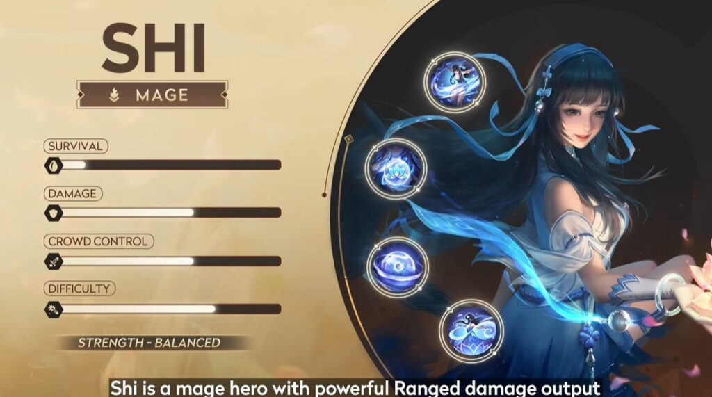 As a Mage, Shi has high damage and crowd control output (Image via Level Infinite)