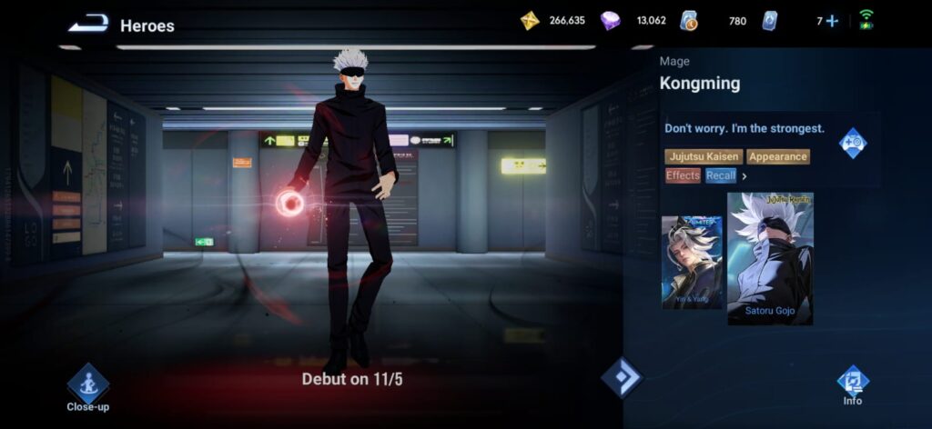 Satoru Gojo skin in the lobby (Image via esports.gg)