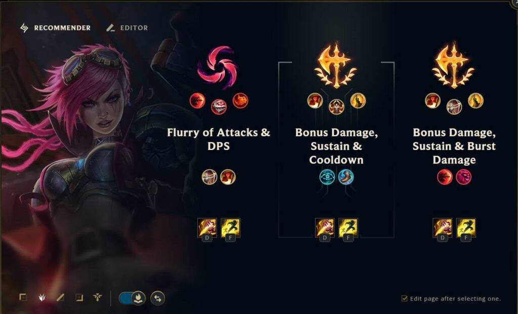 Recommended runes for Vi in League of Legends (image via esports.gg)