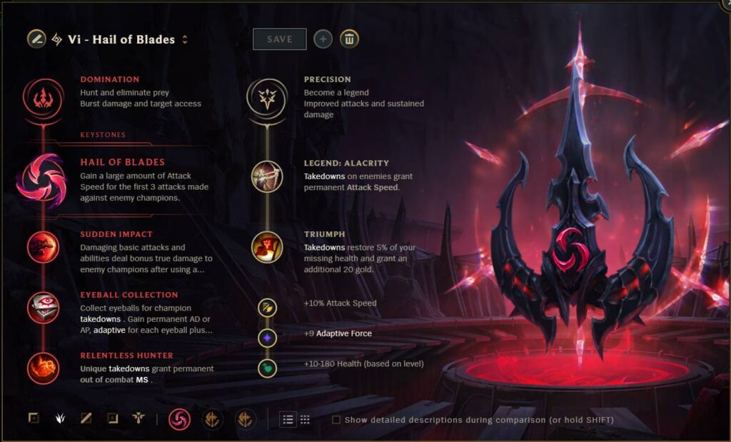 Hail of Blades: Runes for Lol Vi (image via esports.gg)