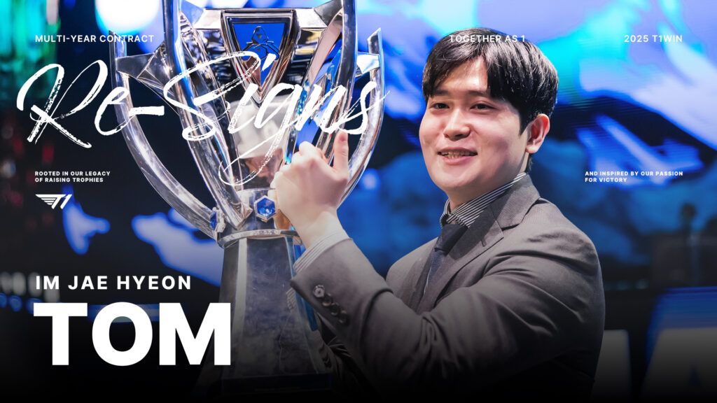 T1 announced Tom's two-year contract extension on November 21, 2024 (image via T1lol)