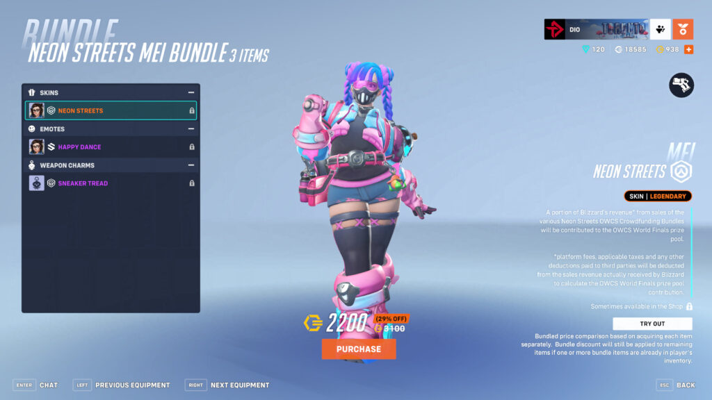 Overwatch 2 Neon Streets Mei skin screenshot (Image via esports.gg)