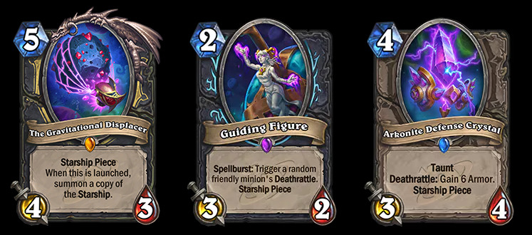 The Great Dark Beyond cards with the Starship keyword in Hearthstone (Images via Blizzard Entertainment)