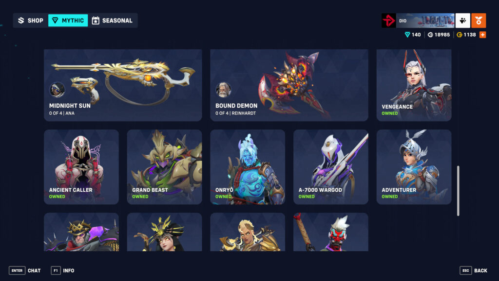 Mythic weapons in the Overwatch 2 shop (Image via esports.gg)