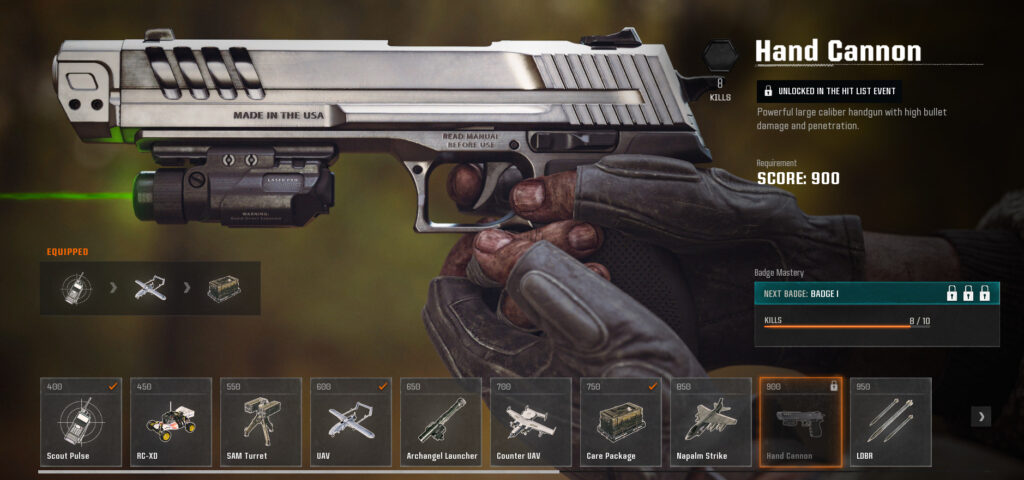 A new scorestreak, the Hand Cannon, is among the rewards. (Screenshot by esports.gg)