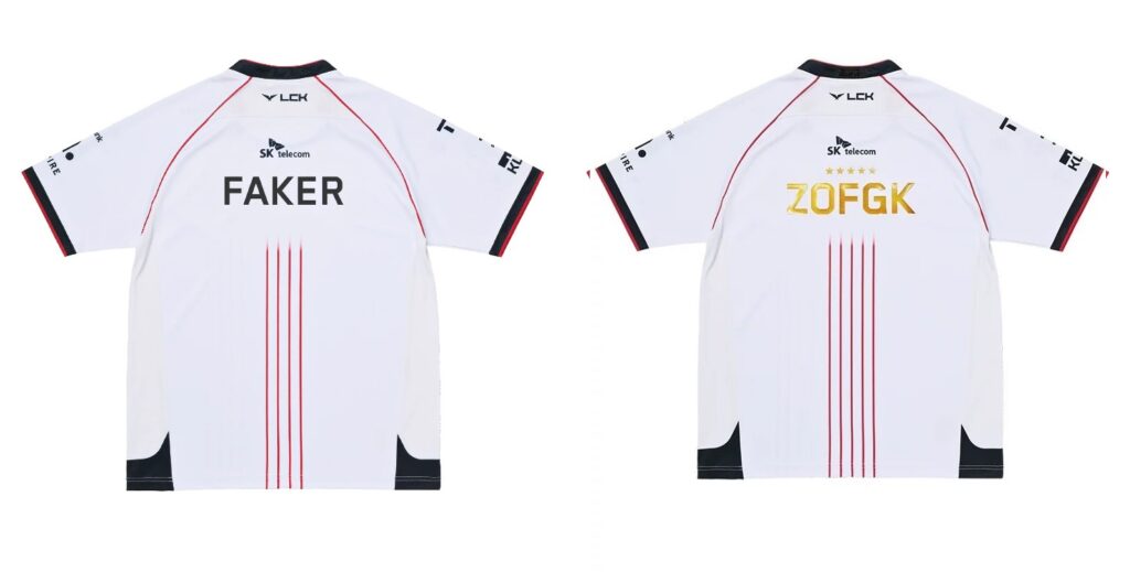 T1 2024 Worlds jersey: side-by-side comparison between the old (Left) and the rumored new design (Right). (image via esports.gg)