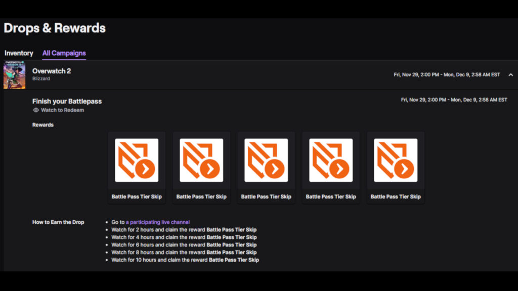 Overwatch 2 Twitch drops and free Battle Pass tier skips (Image via esports.gg)