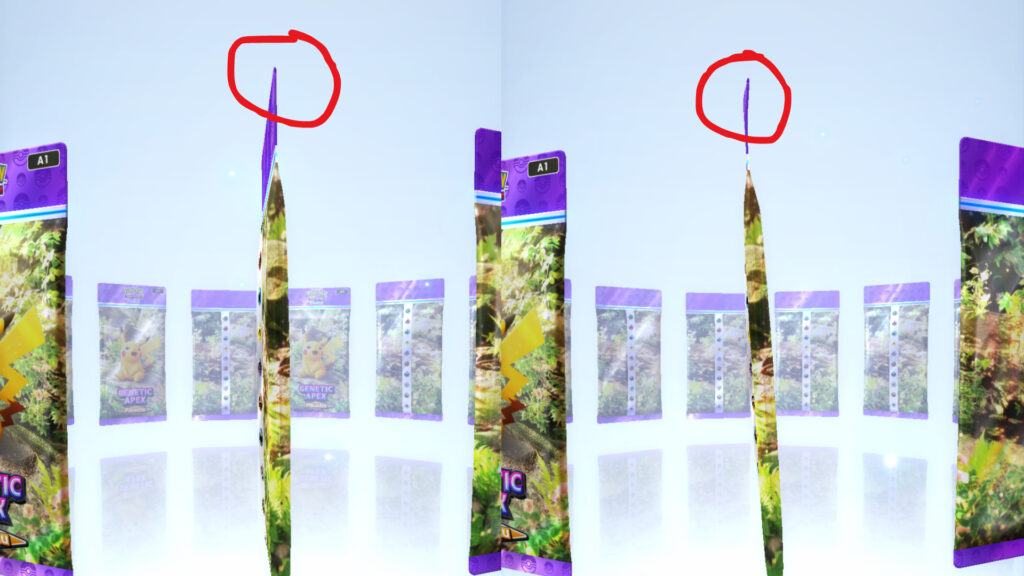 Bent packs always appear the same in Pokémon TCG Pocket (Image via esports.gg)