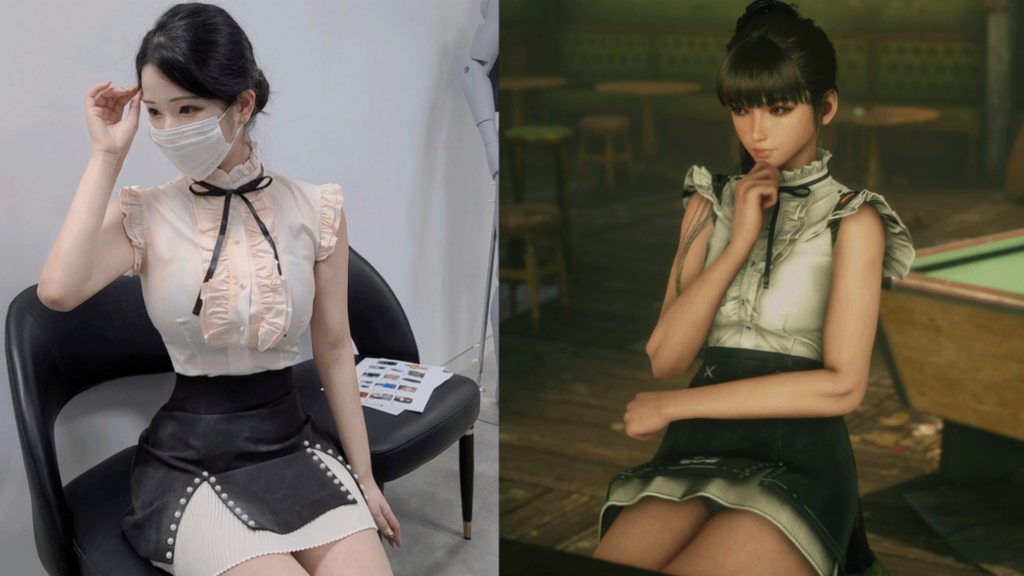 Side-by-side comparison Yoon Seolhwa wearing EVE's FourSeconds Everyday Wear outfit