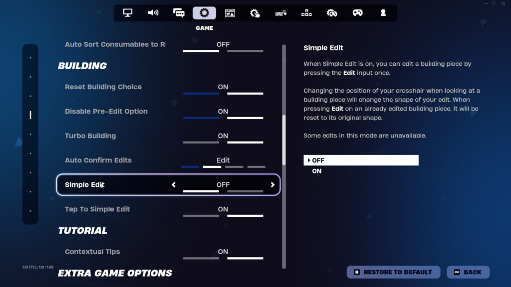 Simple Edit setting (Screenshot via esports.gg)