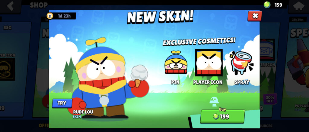 Rude Lou: Eric Cartman in the Brawl Stars Shop (image via esports.gg)