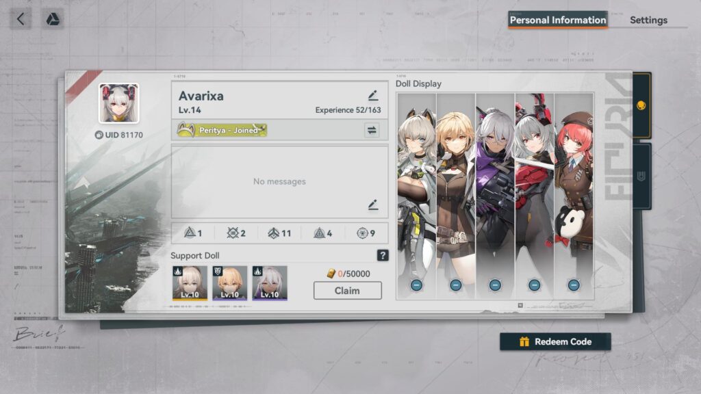 Your Profile Page in GFL2 (Screenshot via esports.gg)