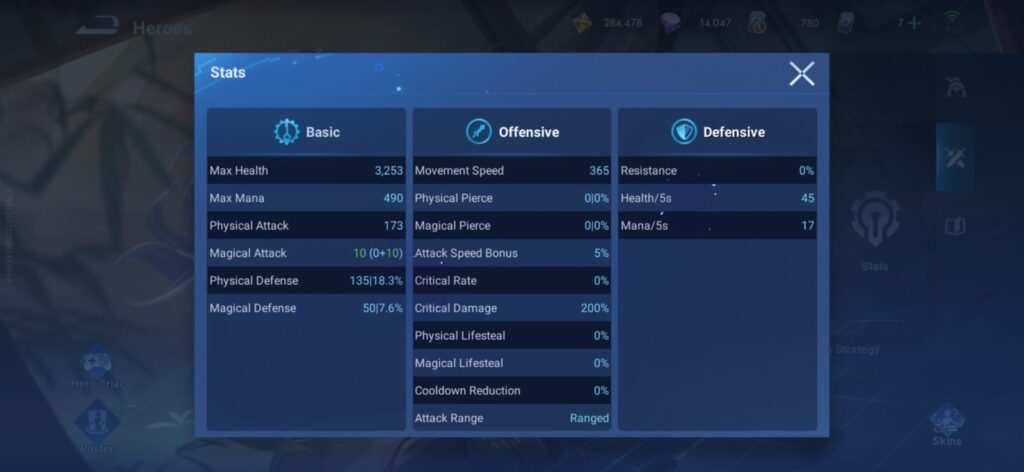 Yixing stats, as per the Dec. 14 launch (Image via esports.gg)