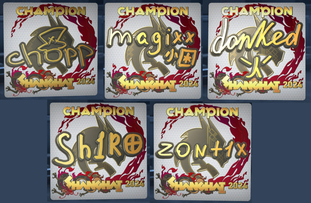 The champions enshrined in crimson and gold. (Image by esports.gg)