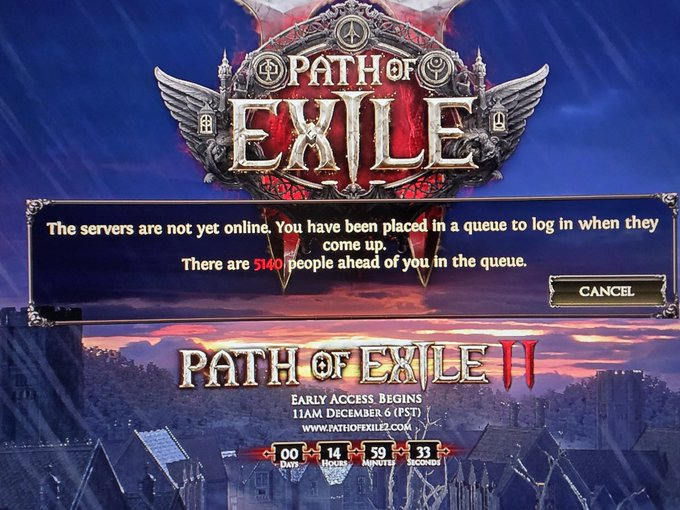 Path of Exile 2 early access queue (Image via <a href="https://x.com/iamTomSunday/status/1864884502750765238">iamTomSunday on X</a>)