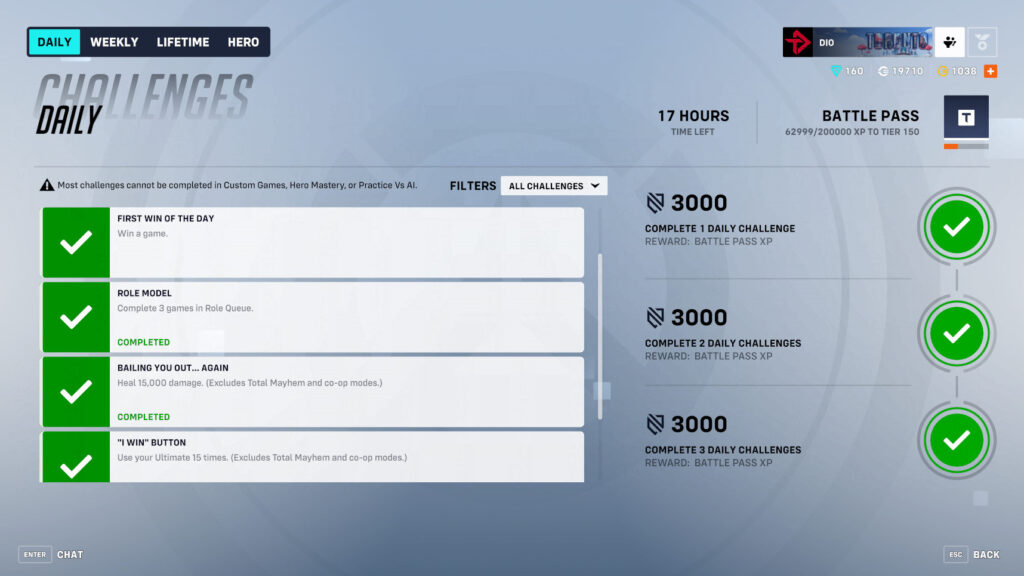 Don't forget to complete your daily challenges for more Overwatch 2 XP (Image via esports.gg)