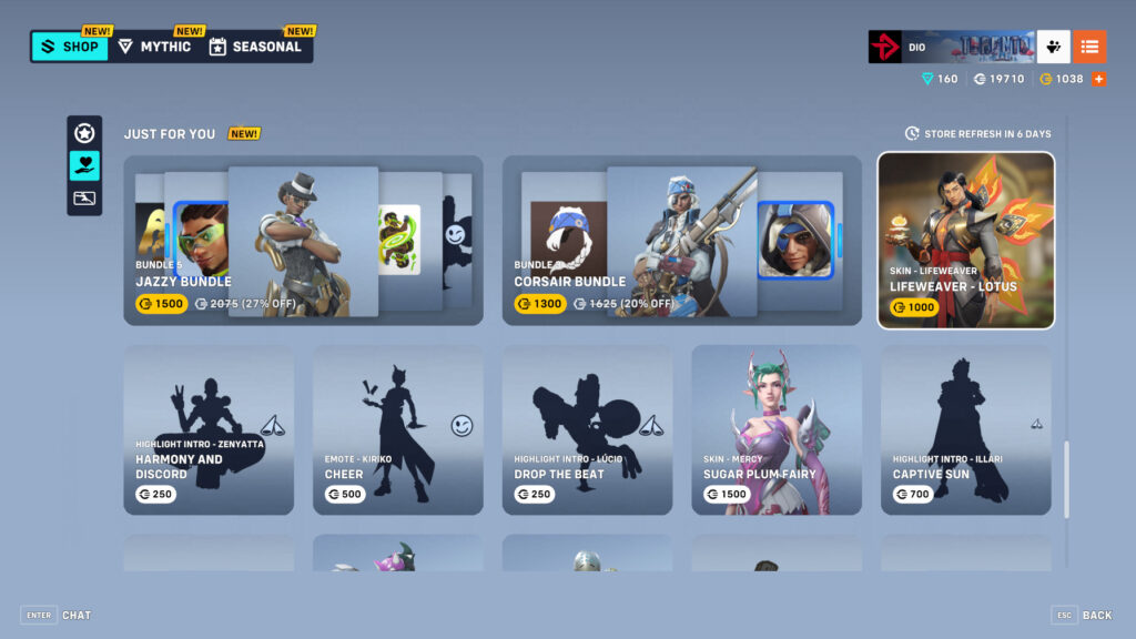 Overwatch 2 "Just For You" shop rotation (Image via esports.gg)