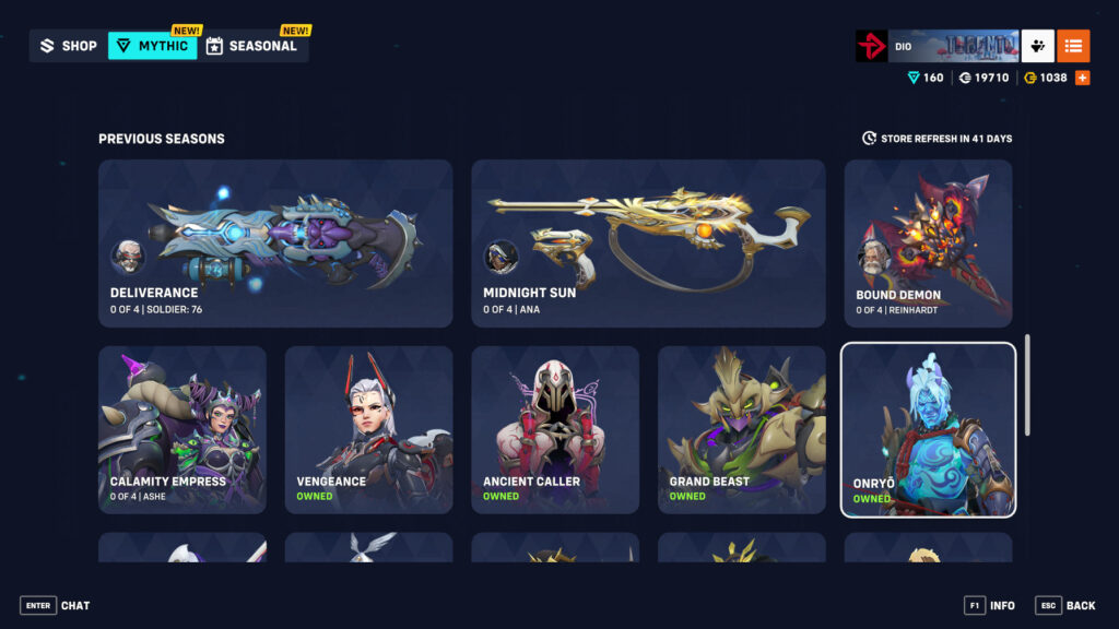 Overwatch Mythic Shop today (Image via esports.gg)