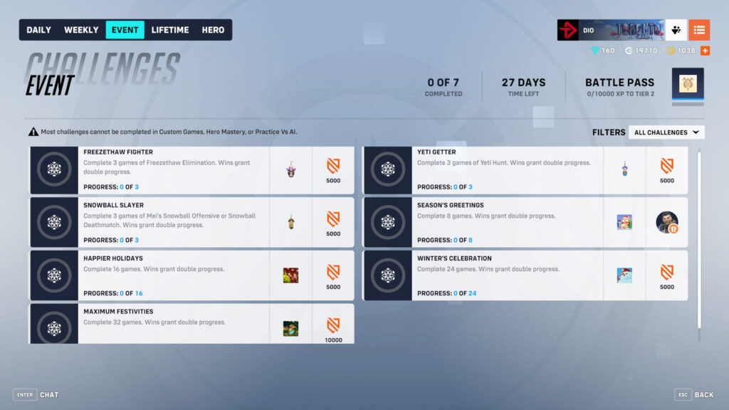 Overwatch 2 Winter Wonderland challenges and rewards (Image via esports.gg)