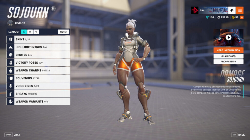 Overwatch League Gray Home Sojourn skin screenshot (Image via esports.gg)