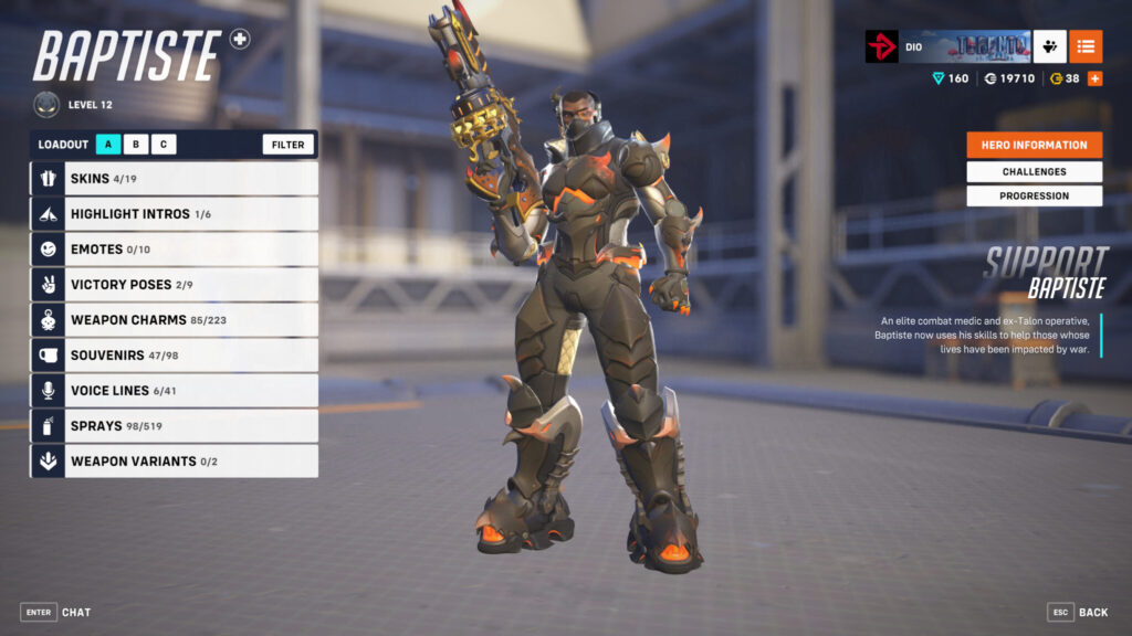 Screenshot of Baptiste's Scorpion skin in Overwatch 2 (Image via esports.gg)