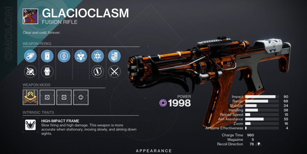 Glacioclasm god roll and best perks in Destiny 2