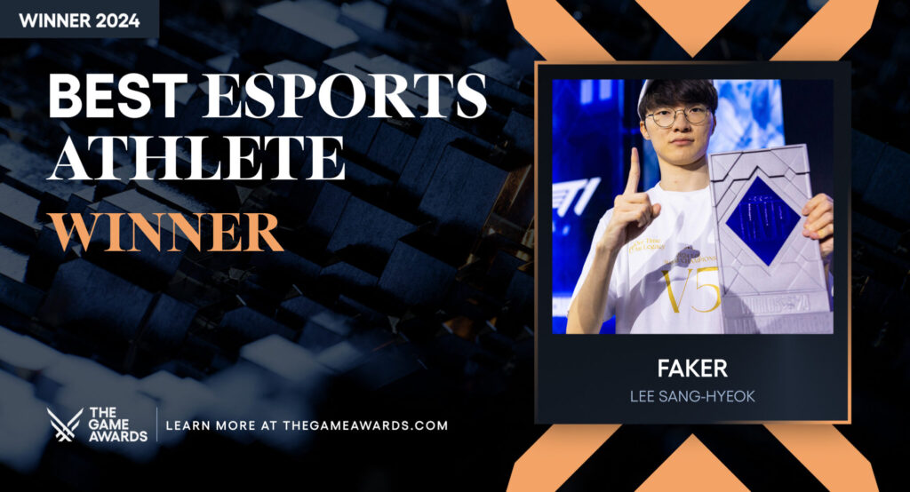 Faker announced as Best Esports Athlete by The Game Awards 2024 (image via The Game Awards)