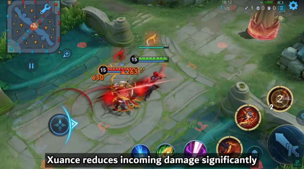 Xuance's Ultimate can be cast 3 times, allowing him to kite the enemy by dashing behind hooked target (Image via Shadow HOK on YouTube)