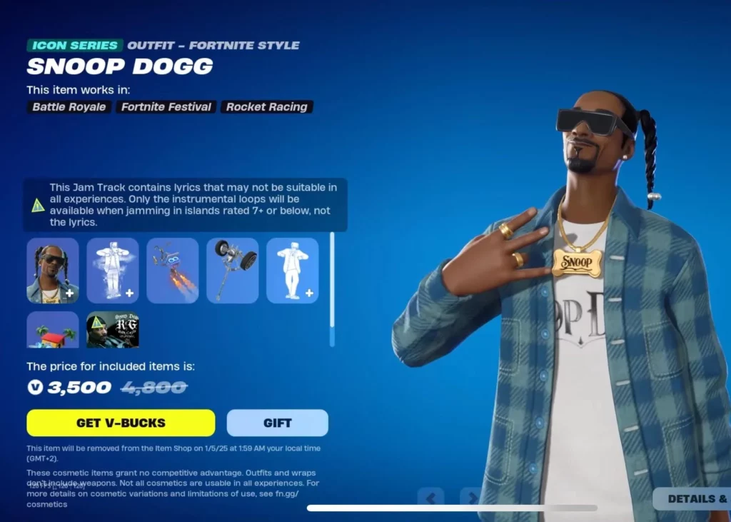 Snoop Dogg skin (Image via Epic Games)