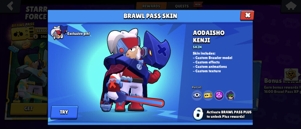 Starr Force Brawl Pass Premium Plus: Aodaisho Kenji (image via esports.gg)