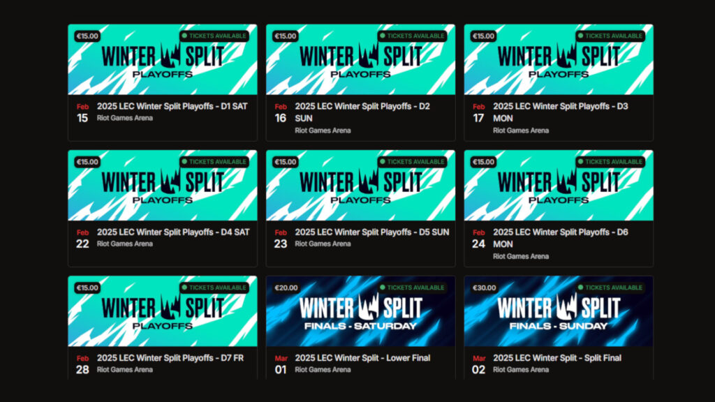 LoL LEC Winter Split tickets screenshot (Image via esports.gg)