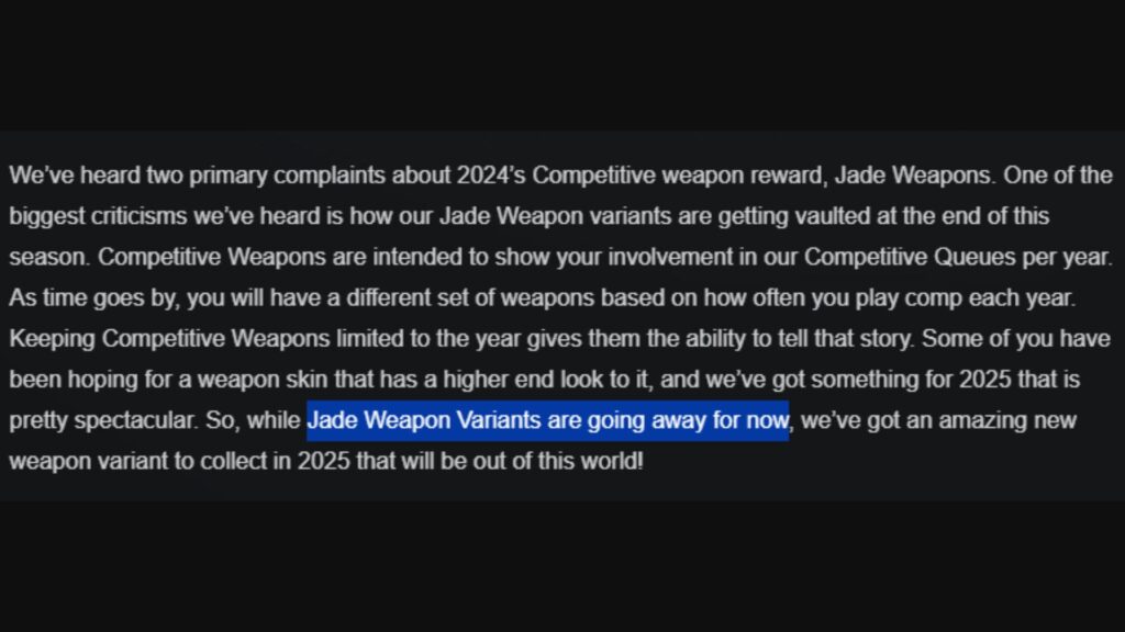 Statement on Jade weapons screenshot (Image via esports.gg)