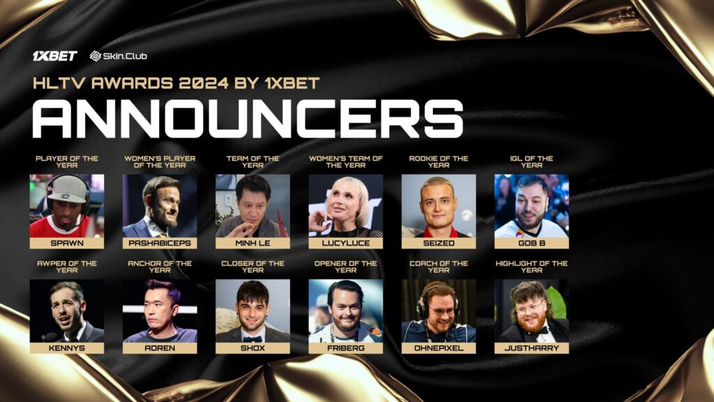 Announcers list for HLTV Awards (Image via HLTV on X)