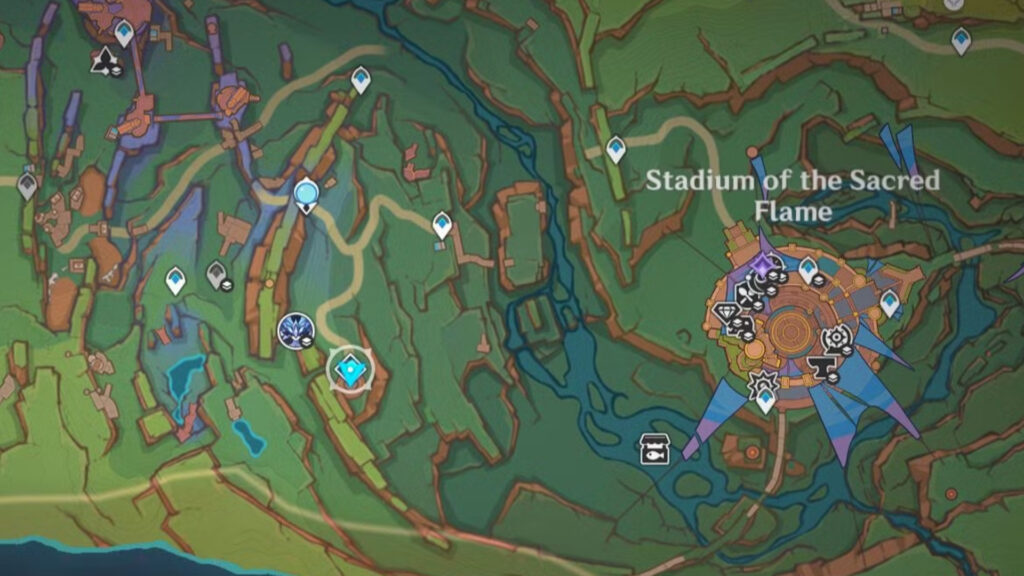 The weekly boss is located close to the Stadium of Sacred Flame (Screenshot by esports.gg)