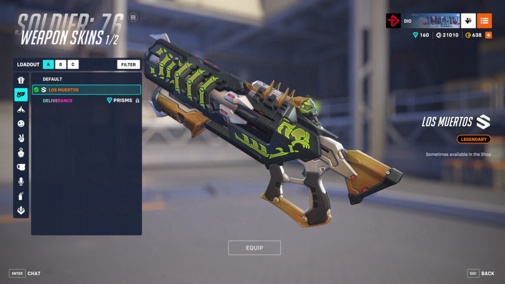 Screenshot of Soldier: 76's Los Muertos weapon skin in Overwatch 2 (Image via esports.gg)