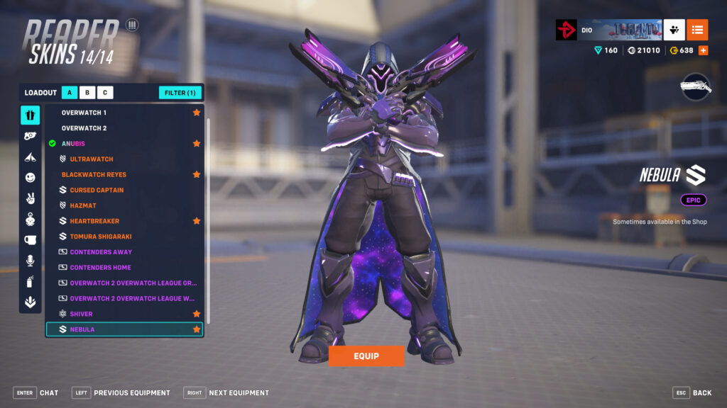 Screenshot of the Nebula Reaper skin in Overwatch 2 (Image via esports.gg)