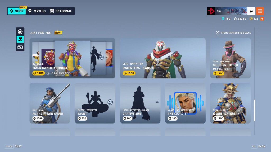 Overwatch 2 "Just For You" shop rotation (Image via esports.gg)