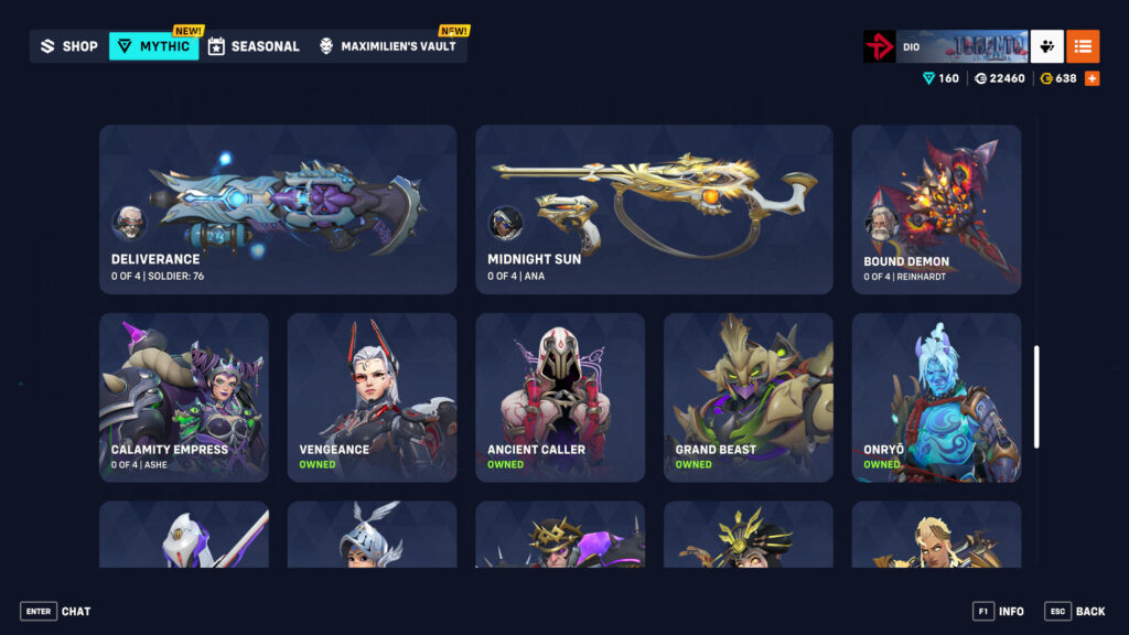 Overwatch Mythic Shop today (Image via esports.gg)