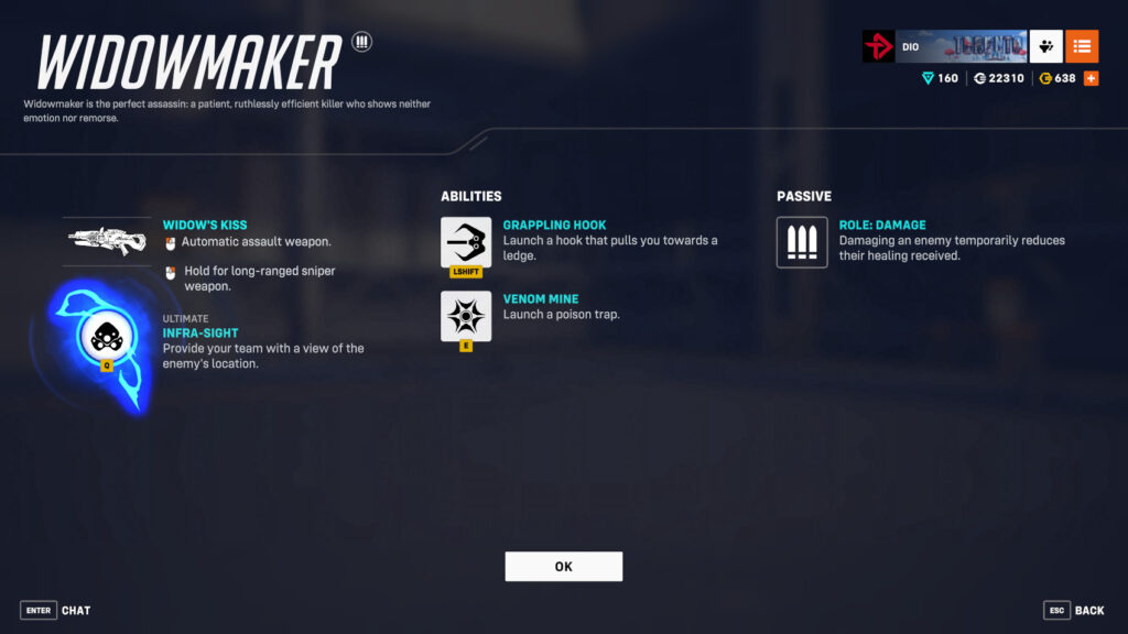 Widow's Kiss is Widowmaker's weapon, which players can scope in with by right-clicking (Image via esports.gg)