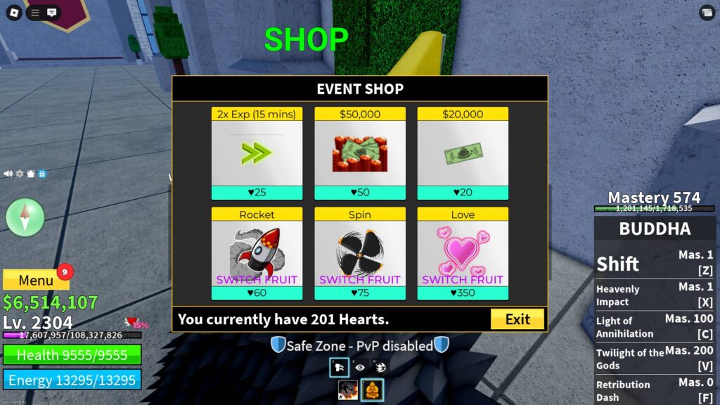 Some of the items that you can buy at the Valentine's Shop. (Screenshot via esports.gg)