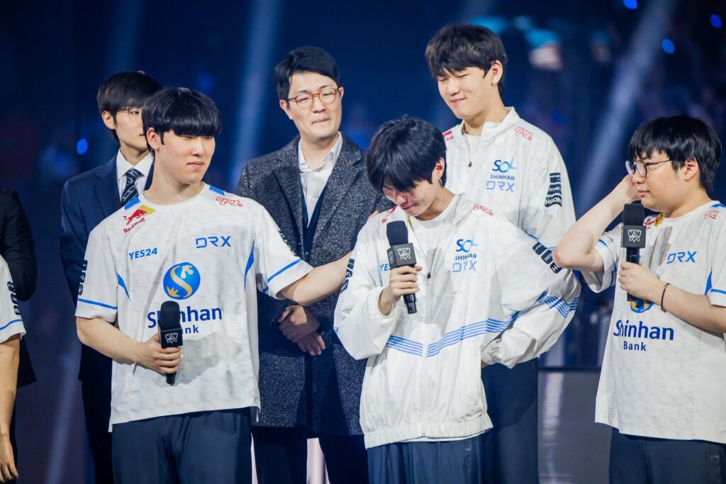 DRX in the post-match interview of Worlds 2022 grand final (Photo by Colin Young-Wolff/Riot Games)