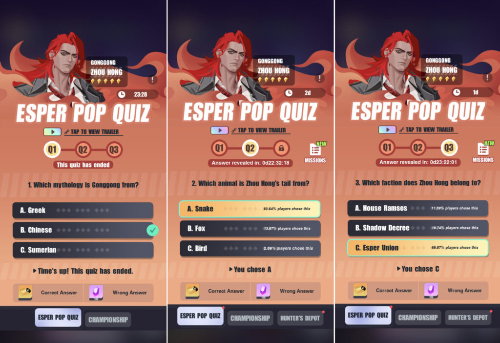 Dislyte Zhou Hong quiz answers (Image via esports.gg)