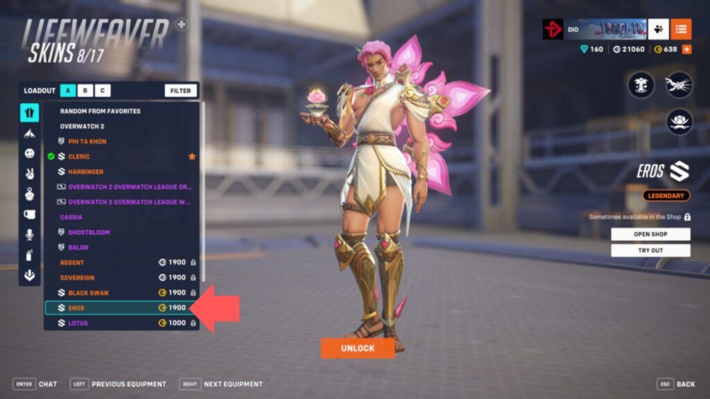 Screenshot of the Eros Lifeweaver skin the hero gallery (Image via esports.gg)