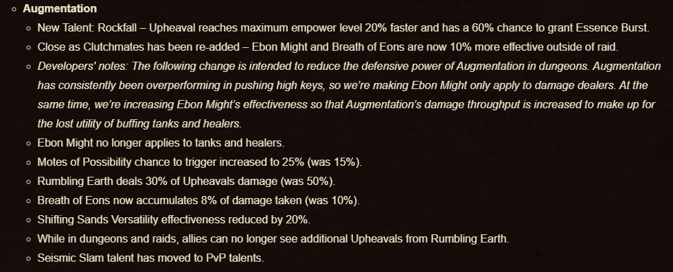 Augmentation Evoker changes (Image via Blizzard Entertainment)