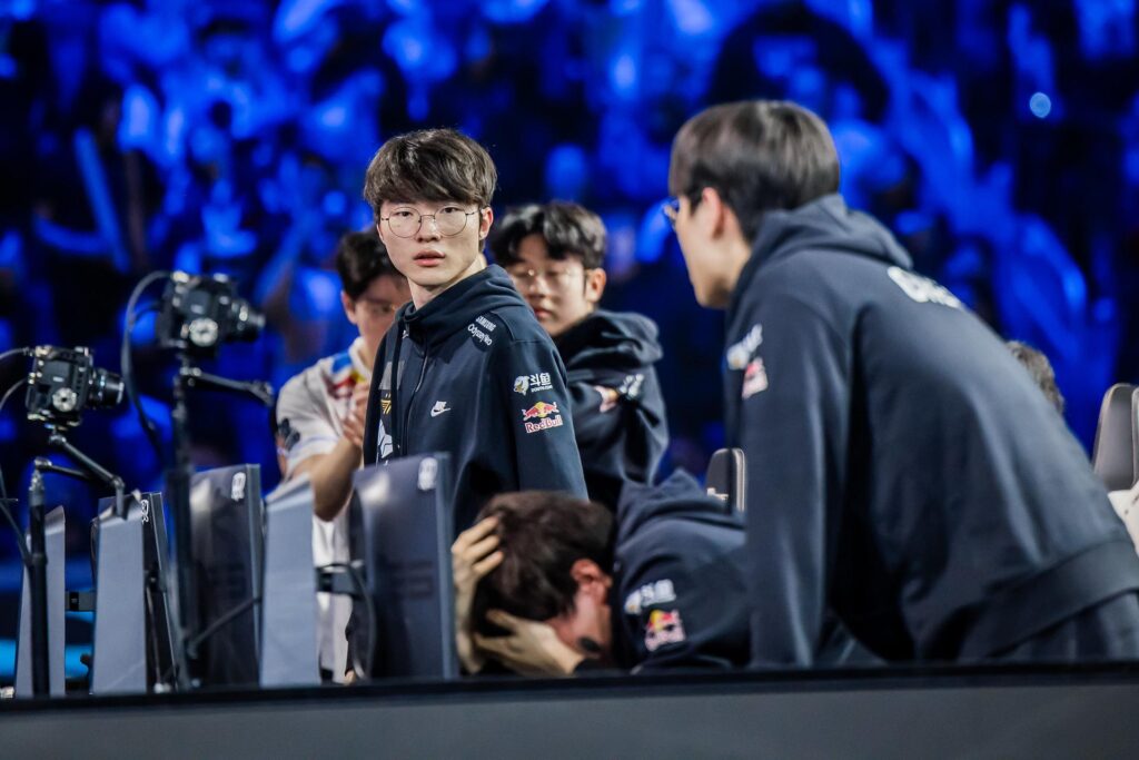 T1 after their loss to DRX in the Worlds 2022 Grand Final (Photo by Colin Young-Wolff/Riot Games)