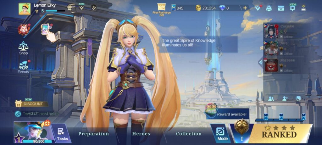 MLBB Advanced Server menu (Screenshot via esports.gg)