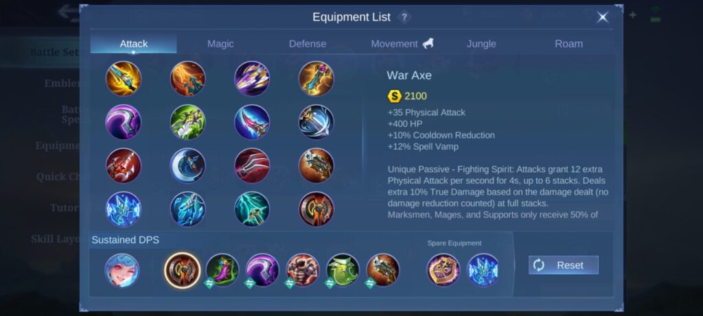 Best item build guide for Cici in MLBB (Screenshot via esports.gg)