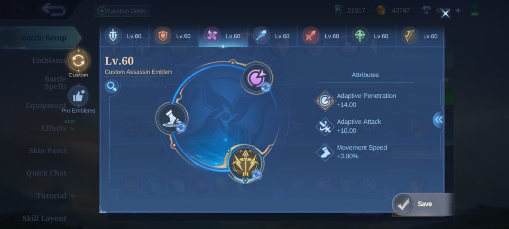 Revamp Hanzo emblem build guide in MLBB screenshot. (Image via esports.gg)