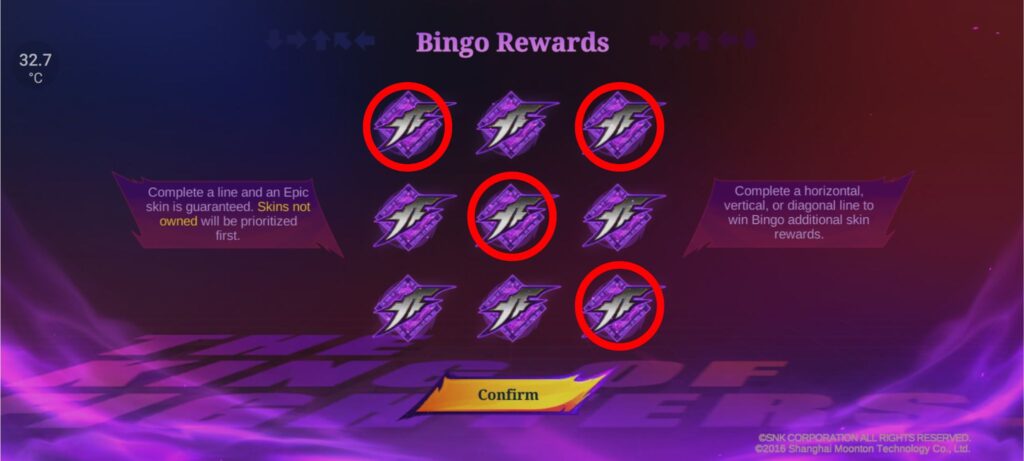 Sample of a Bingo Line in MLBB x KOF Event (Image via Esports.gg)